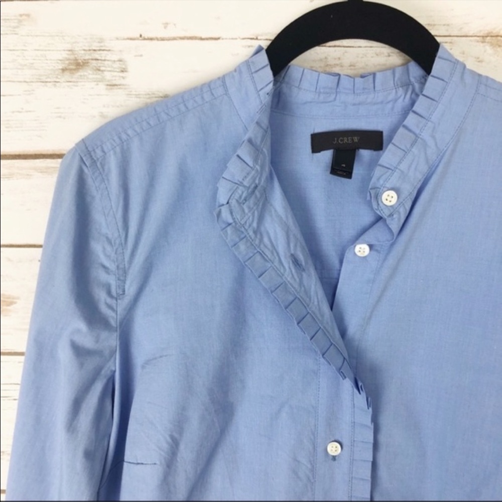 J. Crew ruffle edge button up blouse, blue